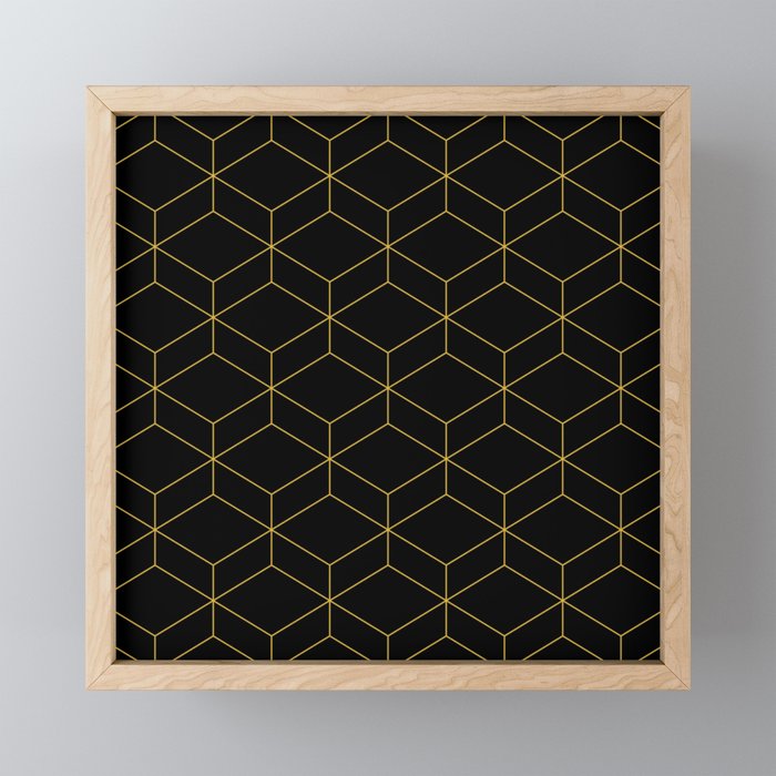 Geometric Honeycomb Lattice Pattern in Light Mustard and Black Mini Art Print Gallery Image 1