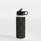 Geometric Honeycomb Lattice Pattern in Light Mustard and Black Water Bottle Gallery Image 1