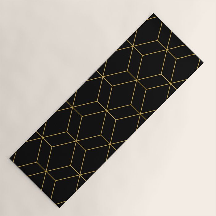 Geometric Honeycomb Lattice Pattern in Light Mustard and Black Yoga Mat Gallery Image 1