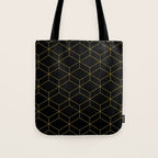 Geometric Honeycomb Lattice Pattern in Light Mustard and Black Tote Bag Gallery Image 1