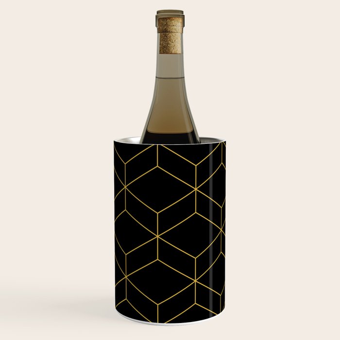 Geometric Honeycomb Lattice Pattern in Light Mustard and Black Wine Chiller Gallery Image 3