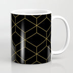 Geometric Honeycomb Lattice Pattern in Light Mustard and Black Coffee Mug Gallery Image 1