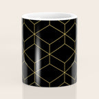 Geometric Honeycomb Lattice Pattern in Light Mustard and Black Coffee Mug Gallery Image 4