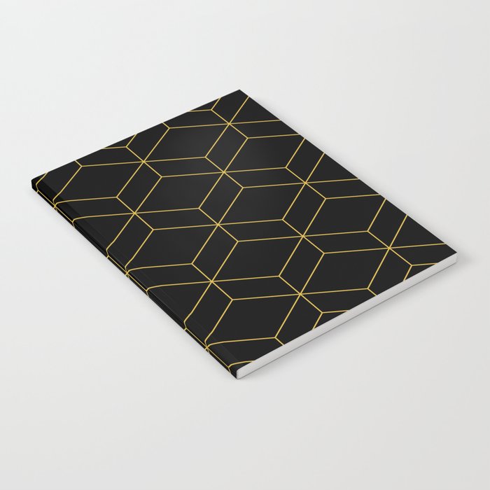 Geometric Honeycomb Lattice Pattern in Light Mustard and Black Notebook Gallery Image 1