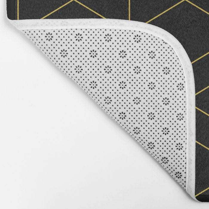 Geometric Honeycomb Lattice Pattern in Light Mustard and Black Bath Mat Gallery Image 2