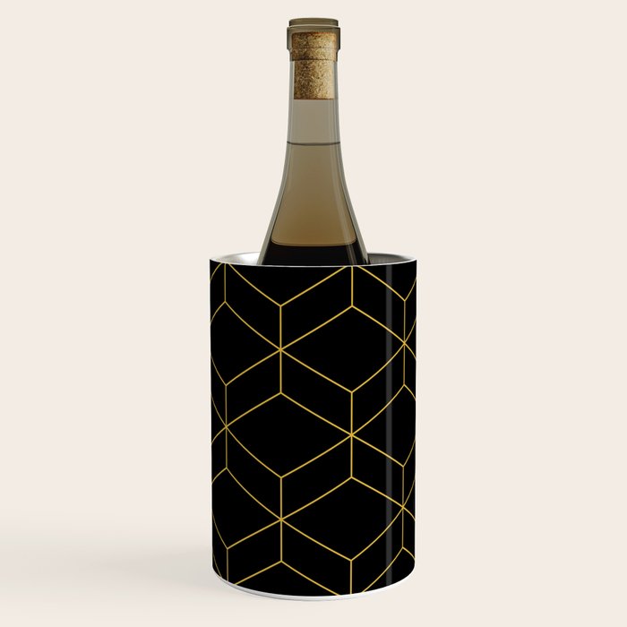Geometric Honeycomb Lattice Pattern in Light Mustard and Black Wine Chiller Gallery Image 2
