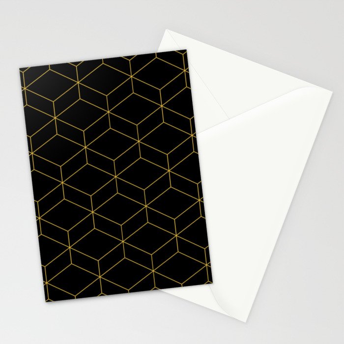 Geometric Honeycomb Lattice Pattern in Light Mustard and Black Stationery Card Gallery Image 2