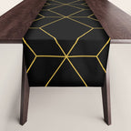 Geometric Honeycomb Lattice Pattern in Light Mustard and Black Table Runner Gallery Image 1