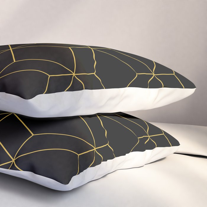Geometric Honeycomb Lattice Pattern in Light Mustard and Black Pillow Sham Gallery Image 3