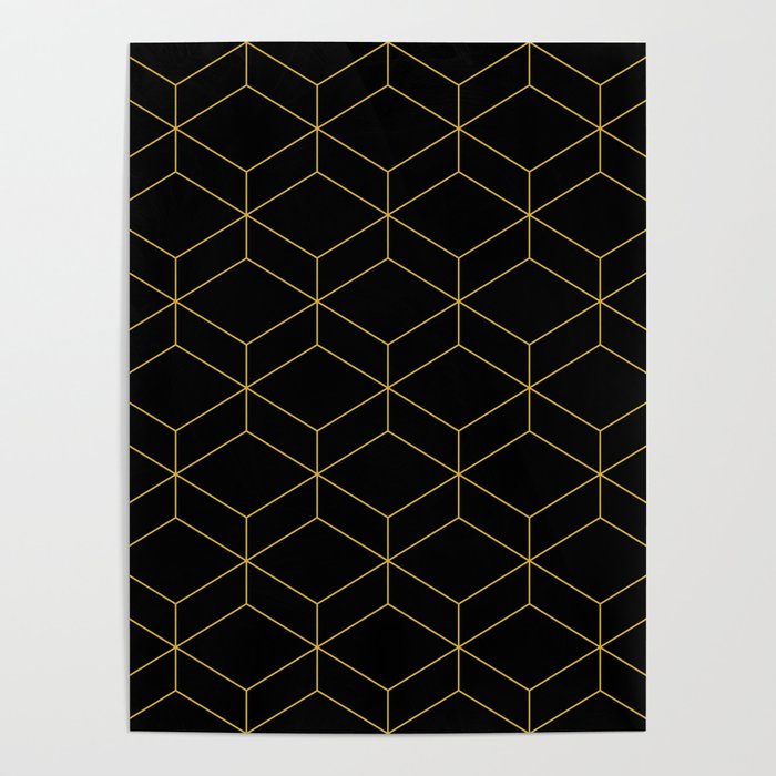 Geometric Honeycomb Lattice Pattern in Light Mustard and Black Poster Gallery Image 4