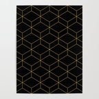 Geometric Honeycomb Lattice Pattern in Light Mustard and Black Poster Gallery Image 4