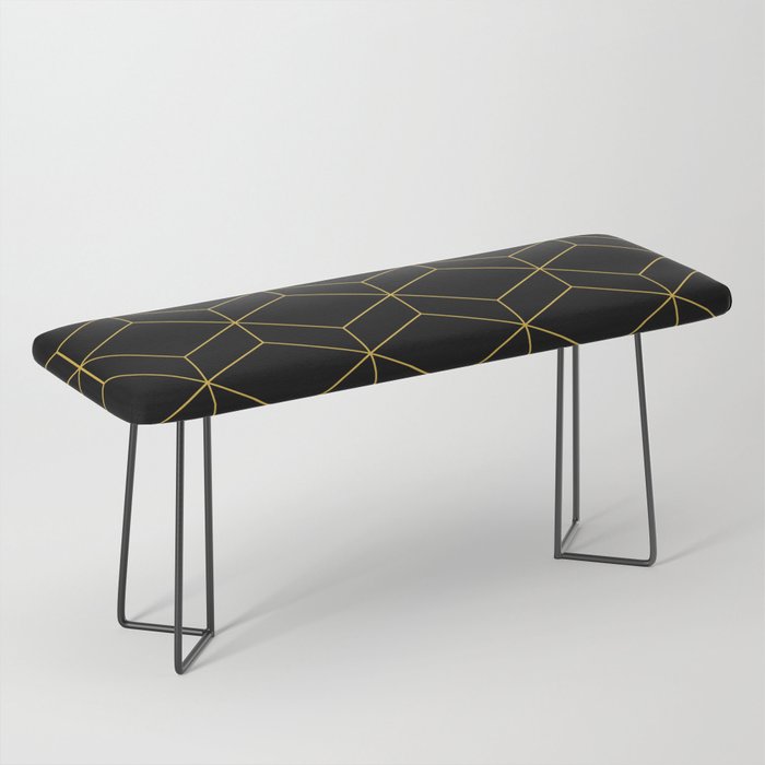 Geometric Honeycomb Lattice Pattern in Light Mustard and Black Bench Gallery Image 1