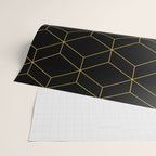 Geometric Honeycomb Lattice Pattern in Light Mustard and Black Wrapping Paper Gallery Image 2