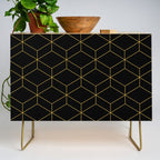 Geometric Honeycomb Lattice Pattern in Light Mustard and Black Credenza Gallery Image 1