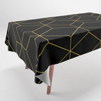 Geometric Honeycomb Lattice Pattern in Light Mustard and Black Tablecloth Gallery Image 1