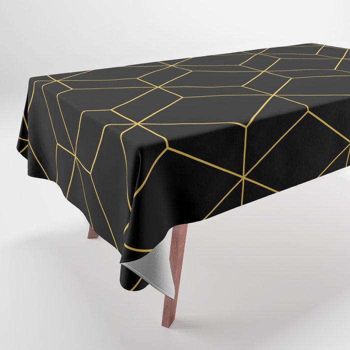 Geometric Honeycomb Lattice Pattern in Light Mustard and Black Tablecloth Gallery Image 1