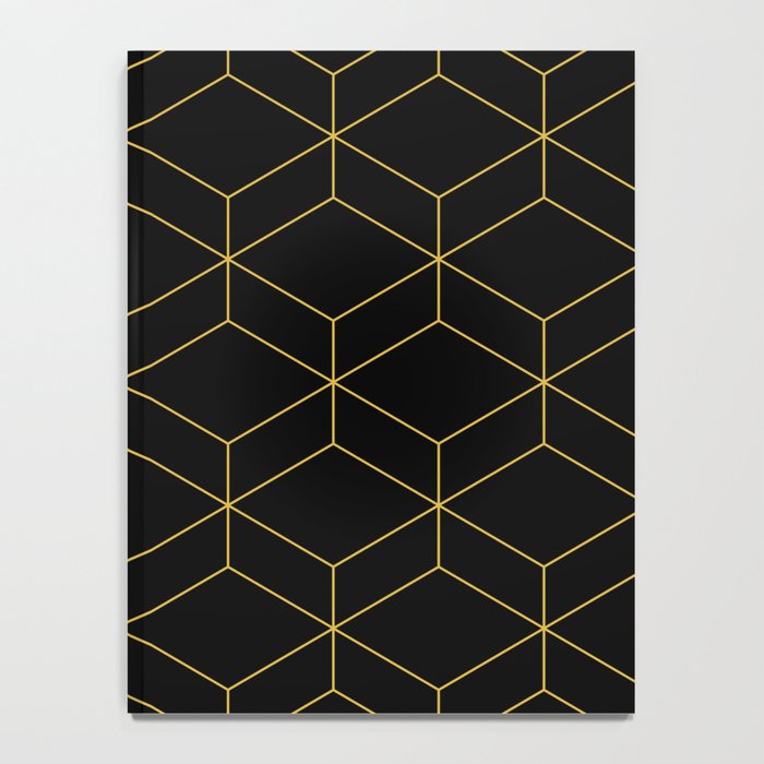 Geometric Honeycomb Lattice Pattern in Light Mustard and Black Notebook Gallery Image 4