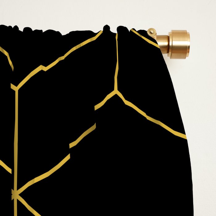 Geometric Honeycomb Lattice Pattern in Light Mustard and Black Window Curtain Gallery Image 2