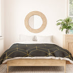 Geometric Honeycomb Lattice Pattern in Light Mustard and Black Duvet Cover Gallery Image 3