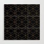 Geometric Honeycomb Lattice Pattern in Light Mustard and Black Wood Wall Art Gallery Image 1