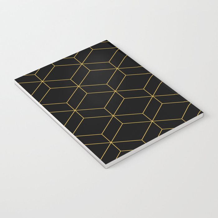 Geometric Honeycomb Lattice Pattern in Light Mustard and Black Notebook Gallery Image 3