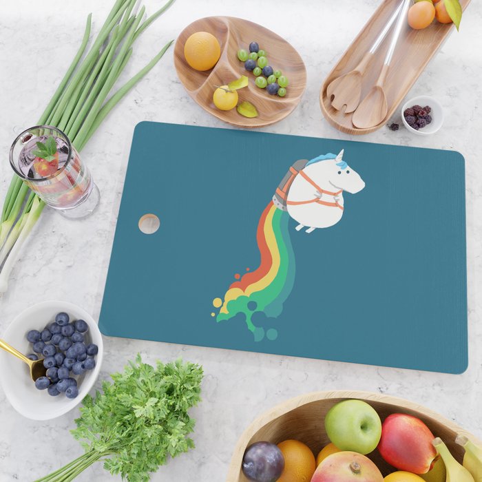 Fat Unicorn on Rainbow Jetpack Cutting Board Gallery Image 2