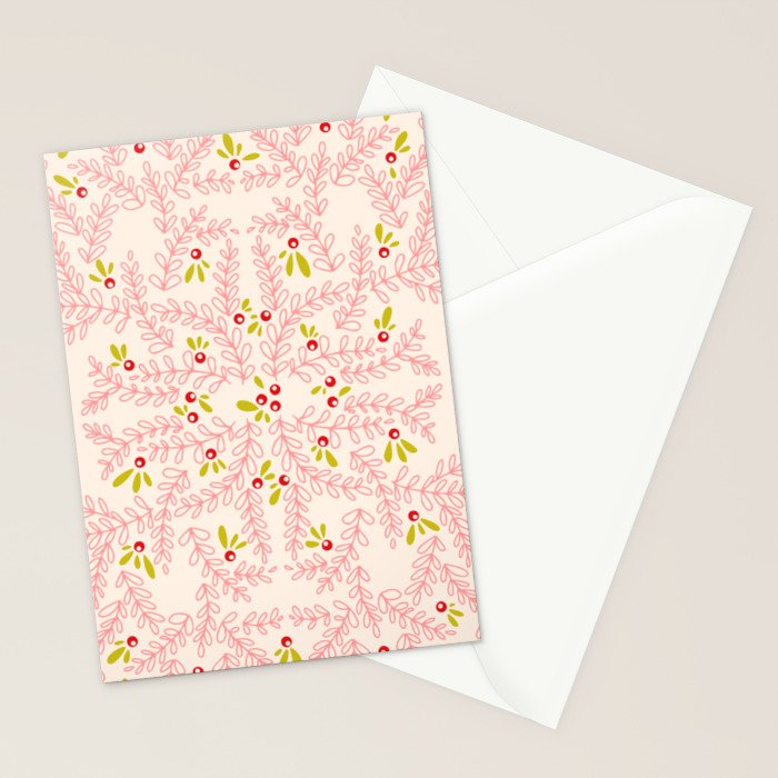 Wonderful holiday joy twigs and berrie soft pink Stationery Card Gallery Image 2
