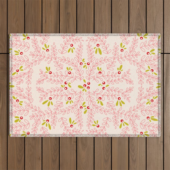 Wonderful holiday joy twigs and berrie soft pink Outdoor Rug Gallery Image 1