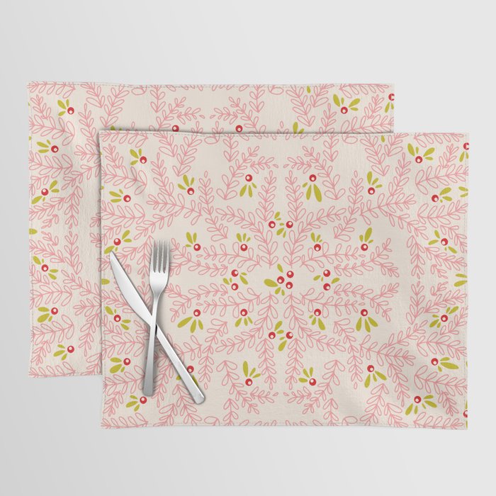 Wonderful holiday joy twigs and berrie soft pink Placemat Gallery Image 1