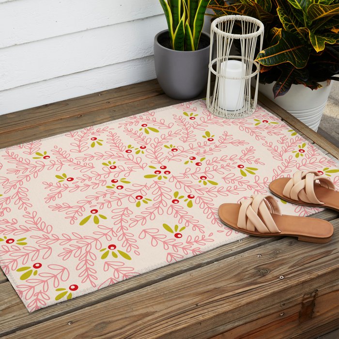 Wonderful holiday joy twigs and berrie soft pink Outdoor Rug Gallery Image 2