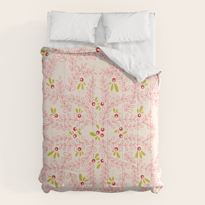 Wonderful holiday joy twigs and berrie soft pink Comforter Gallery Image 1