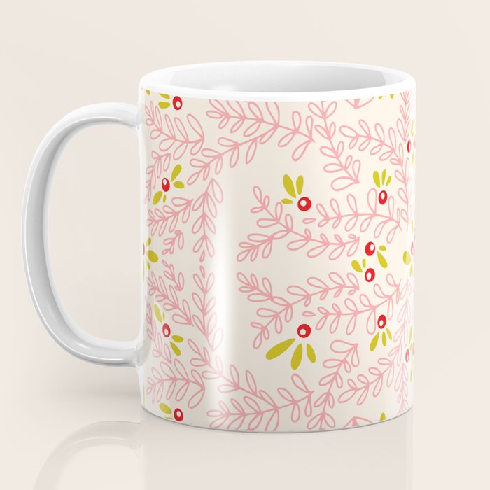 Wonderful holiday joy twigs and berrie soft pink Coffee Mug Gallery Image 3