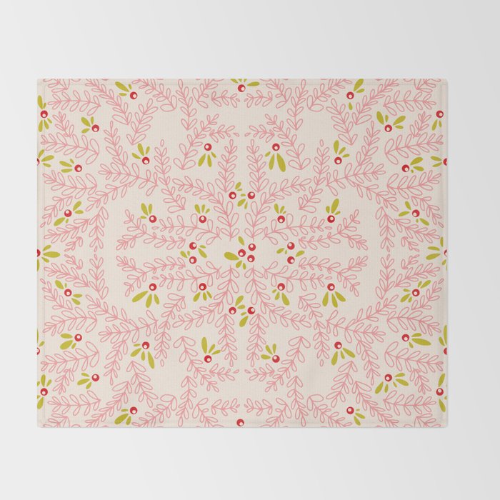Wonderful holiday joy twigs and berrie soft pink Throw Blanket Gallery Image 2