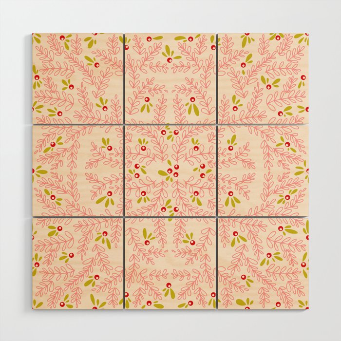 Wonderful holiday joy twigs and berrie soft pink Wood Wall Art Gallery Image 1