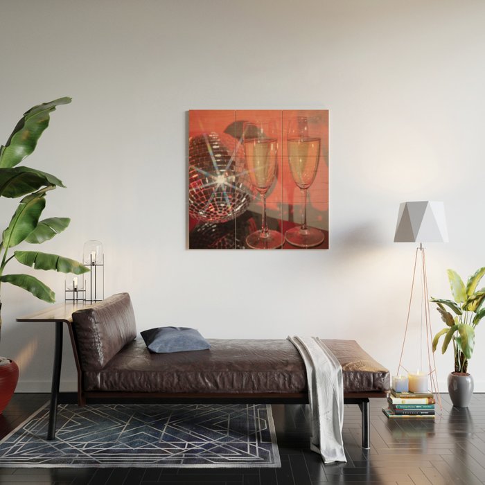 Festive Glamour Champagne Celebration Disco Ball Sparkling Holiday Photography  Wood Wall Art Gallery Image 2