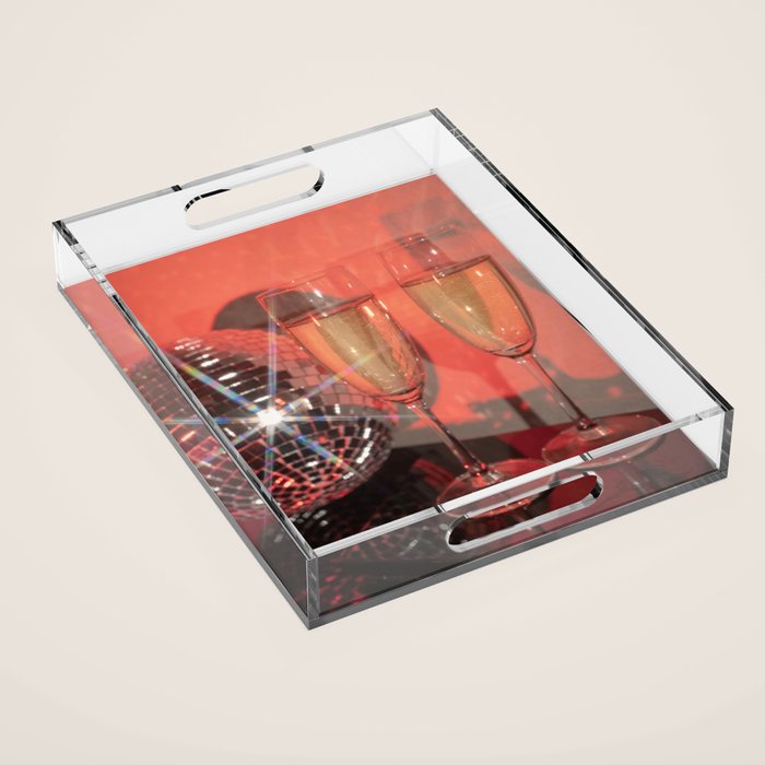Festive Glamour Champagne Celebration Disco Ball Sparkling Holiday Photography  Acrylic Tray Gallery Image 1
