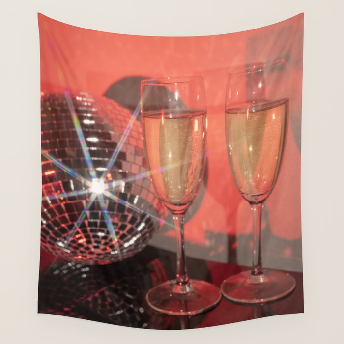 Festive Glamour Champagne Celebration Disco Ball Sparkling Holiday Photography  Wall Tapestry Gallery Image 1