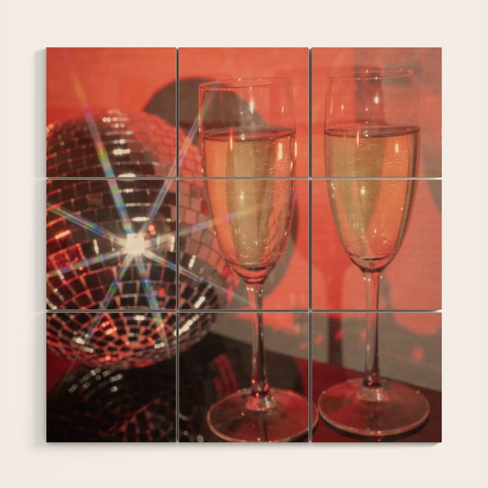 Festive Glamour Champagne Celebration Disco Ball Sparkling Holiday Photography  Wood Wall Art Gallery Image 1