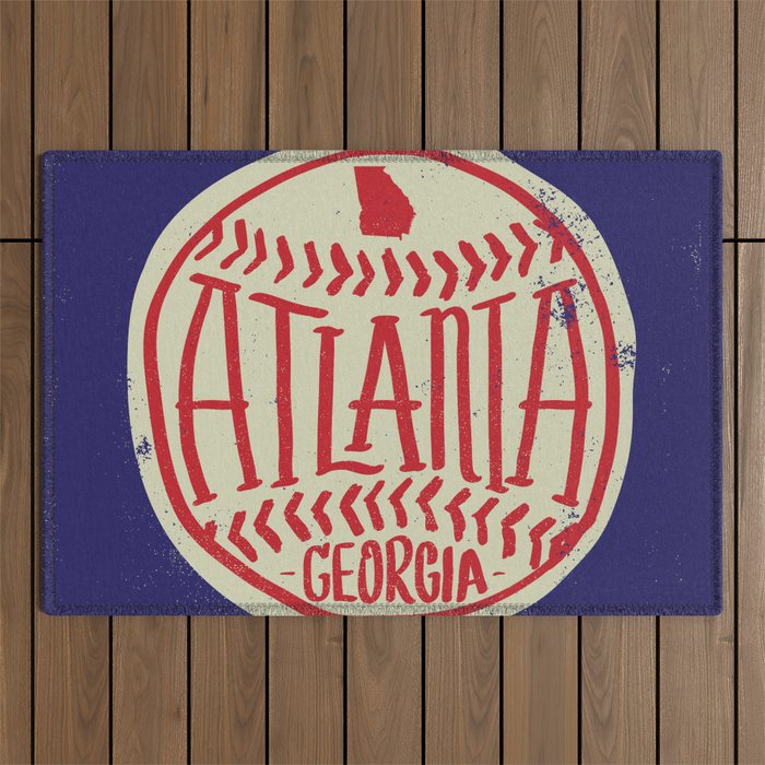 Atlanta Georgia Baseball - Hand Drawn, Script Typography Outdoor Rug Gallery Image 1