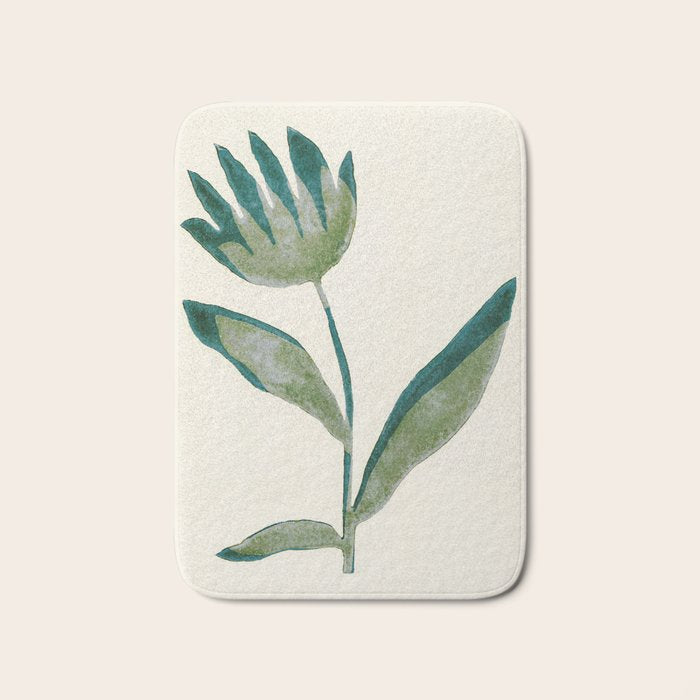 Linocut Flower / Dark Teal Bath Mat Gallery Image 1