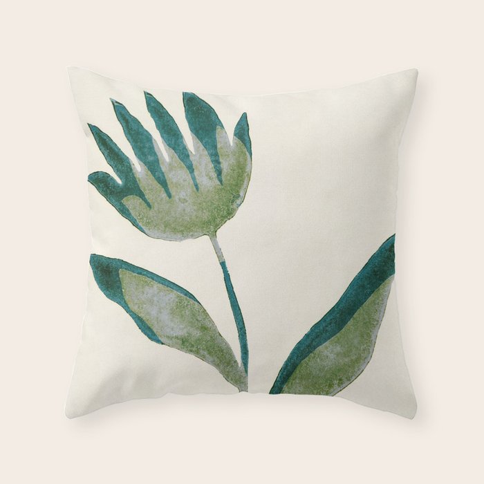Linocut Flower / Dark Teal Throw Pillow Gallery Image 1
