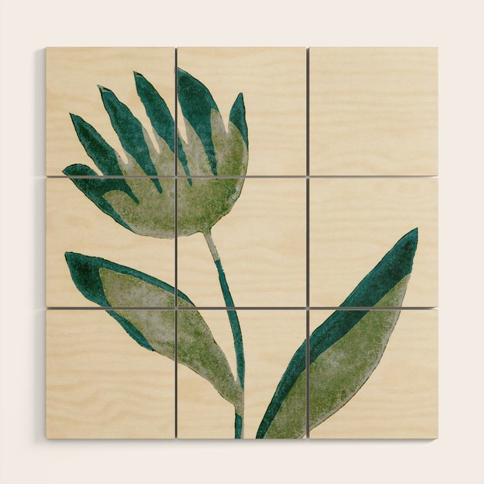 Linocut Flower / Dark Teal Wood Wall Art Gallery Image 1