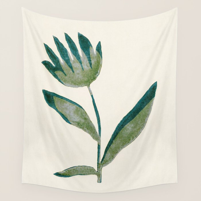 Linocut Flower / Dark Teal Wall Tapestry Gallery Image 4