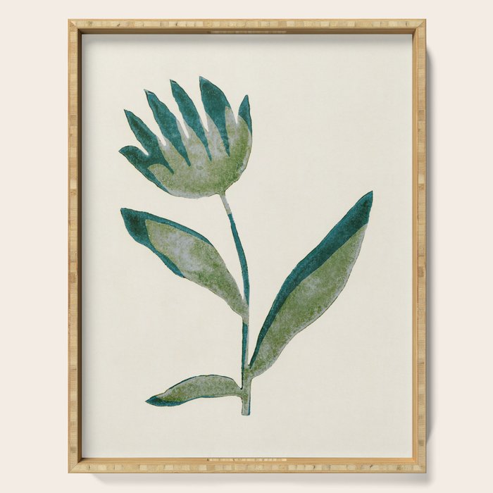 Linocut Flower / Dark Teal Serving Tray Gallery Image 1