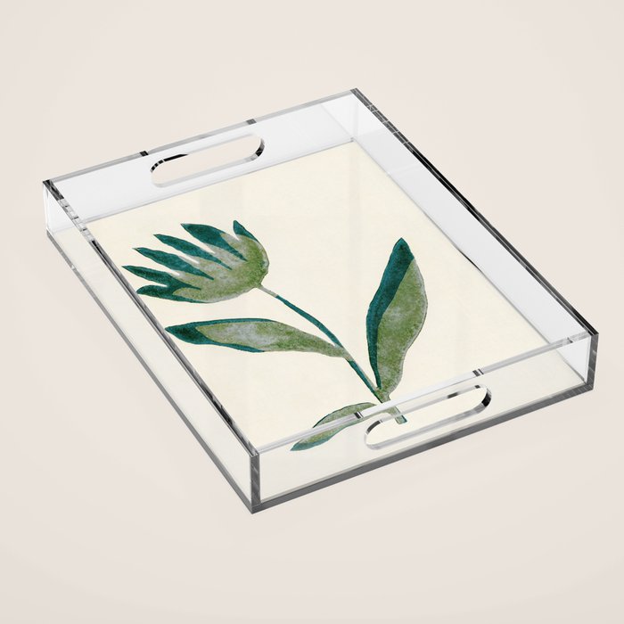 Linocut Flower / Dark Teal Acrylic Tray Gallery Image 1