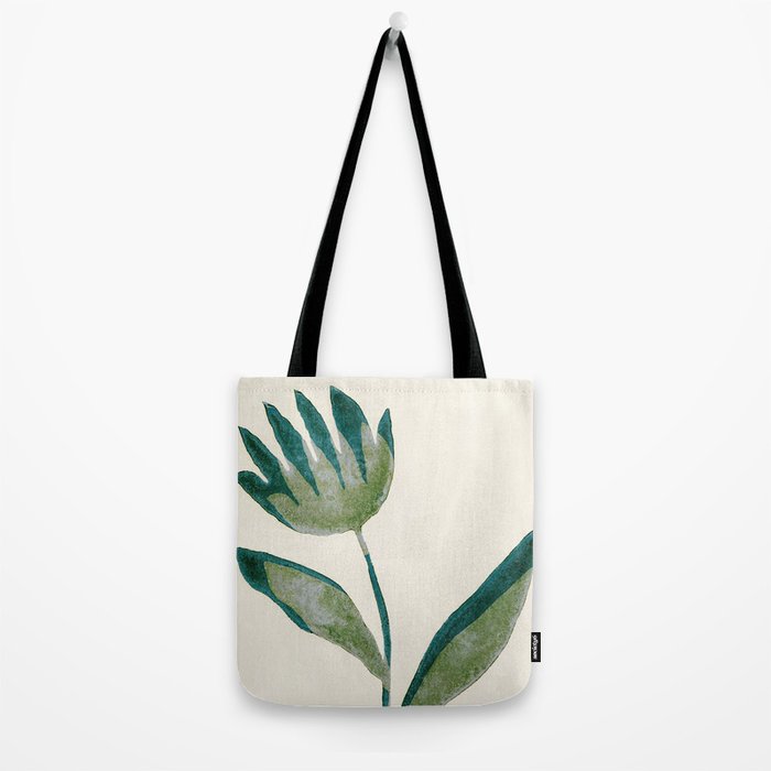 Linocut Flower / Dark Teal Tote Bag Gallery Image 2