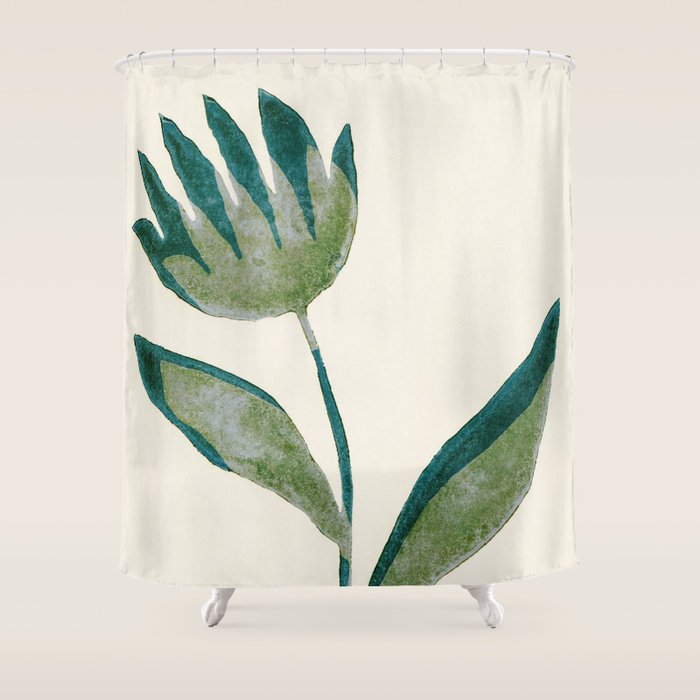Linocut Flower / Dark Teal Shower Curtain Gallery Image 1