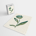 Linocut Flower / Dark Teal Jigsaw Puzzle Gallery Image 2