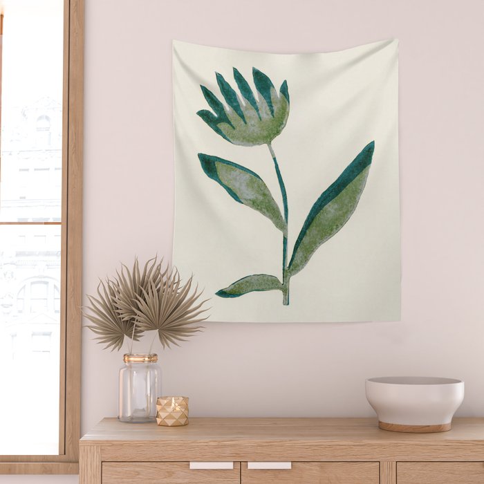 Linocut Flower / Dark Teal Wall Tapestry Gallery Image 2