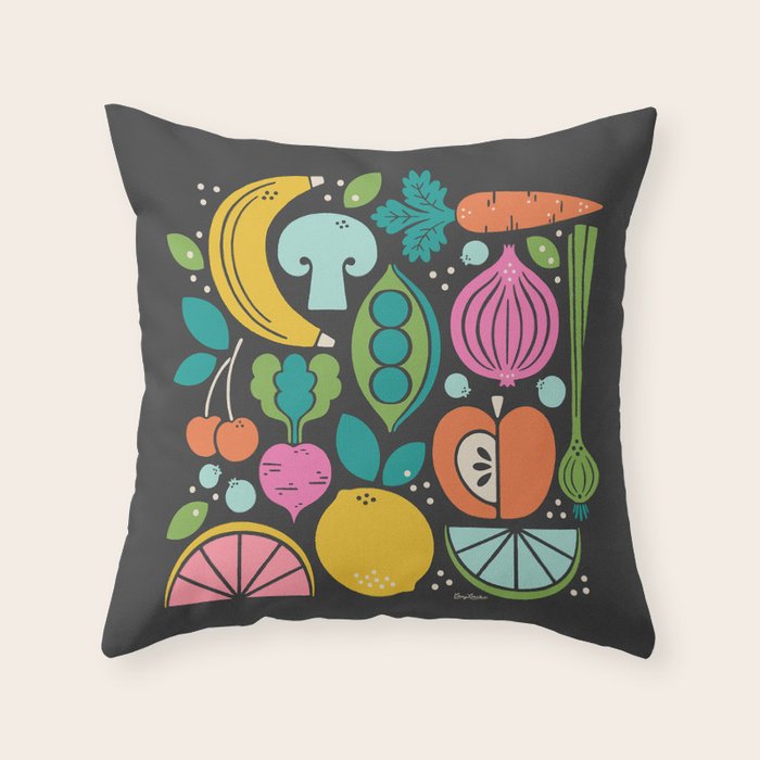 Fruit and Veggies 2025 Calendar - Muli-color on black Throw Pillow Gallery Image 6